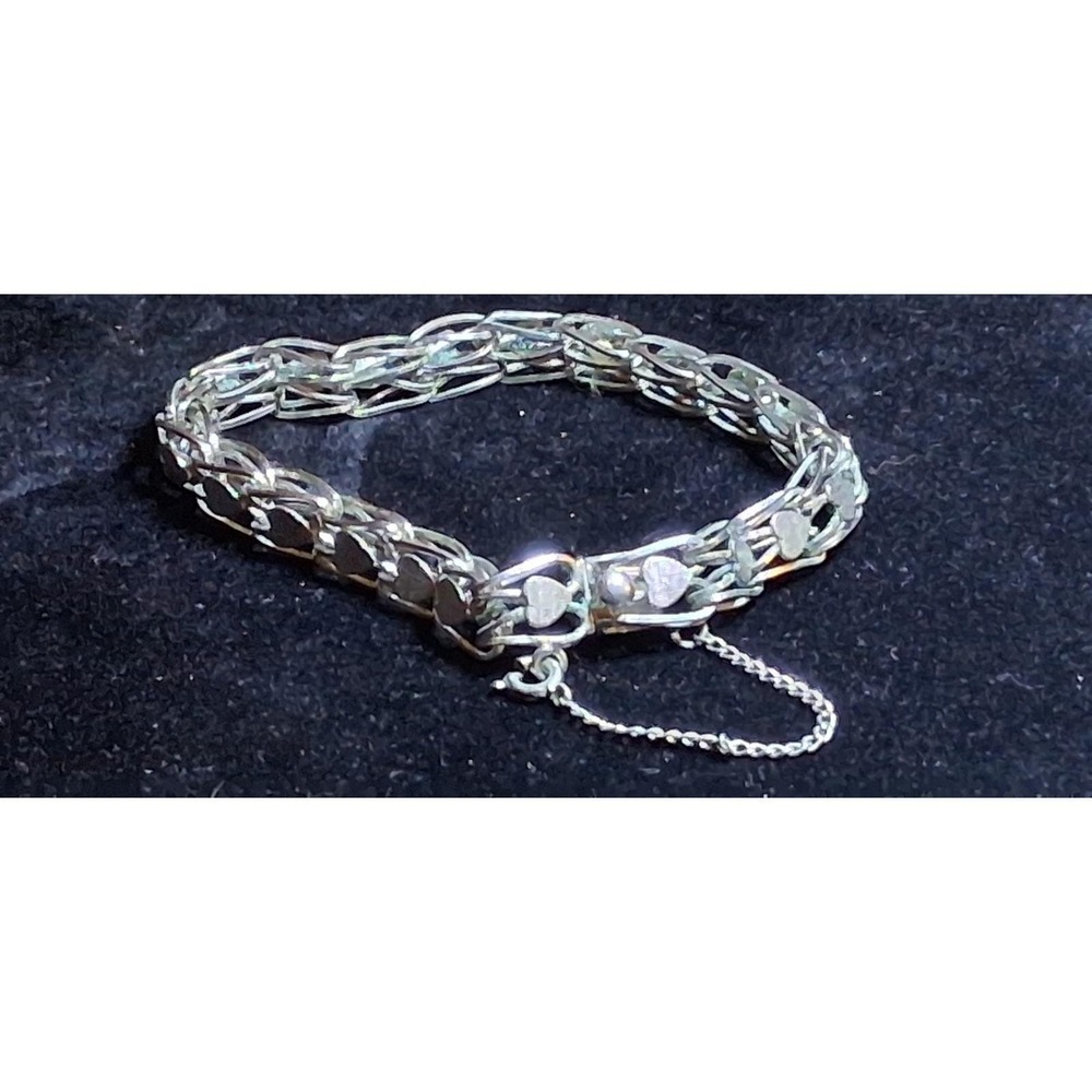 Elizabeth Rand Sterling Silver Heart Bracelet 7.5 Inches Long Vintage 925 Signed